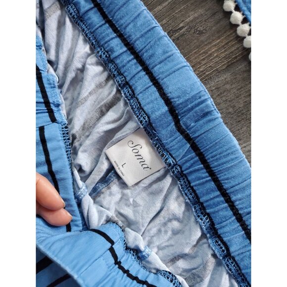 Soma Blue Striped Pajama Set Cami Top XL Capri Bottom Sz L W/out Drawstring - Picture 4 of 5